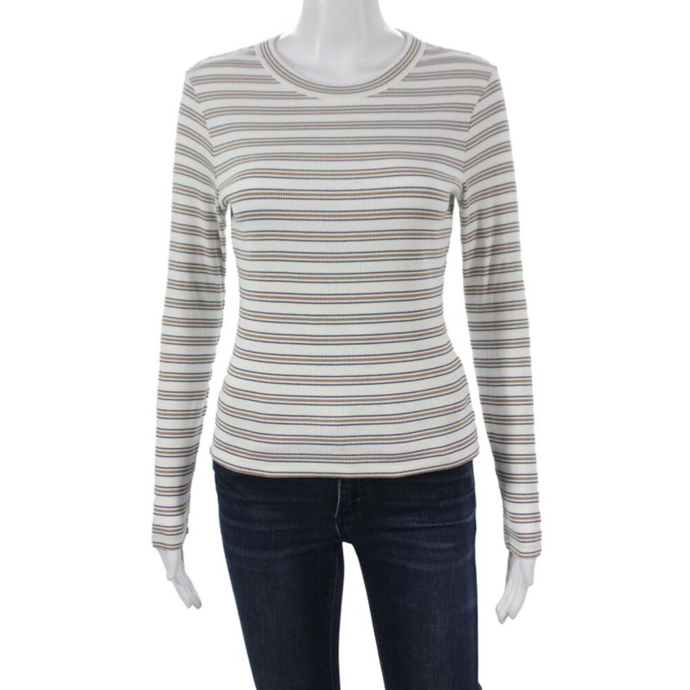 Veronica Beard Women Basic Striped Blue Crew Neck Long Sleeve T-Shirt Size XS